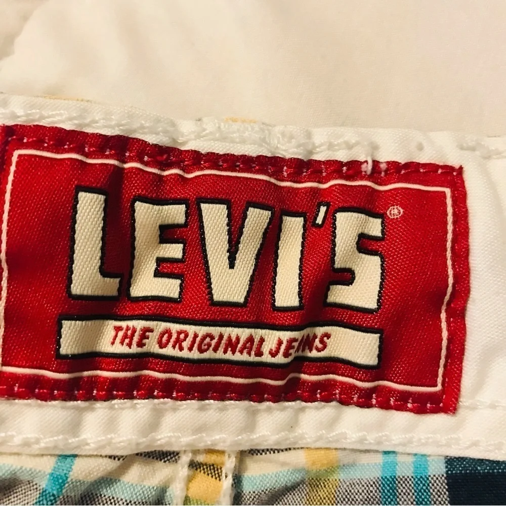 Levi Strauss Blue Yellow 100% cotton Plaid Cargo Shorts Men’s Size 36 11” inseam